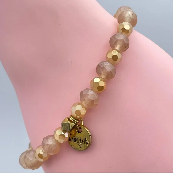 Erimish Blush & Gold Faceted Beaded Stretch Charm Bracelet - Picture 2 of 5